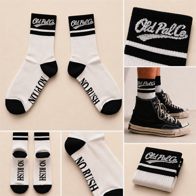 No Rush off white and pitch black crew sock